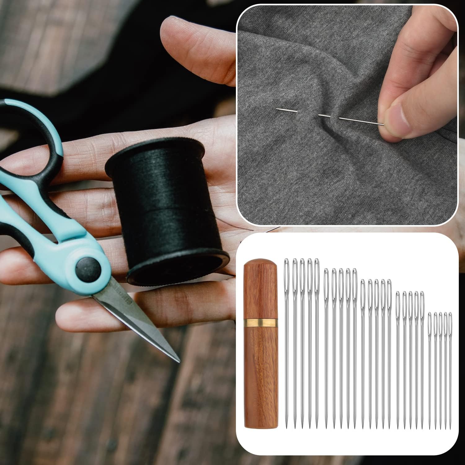Wooden Needle Case, 30 Pcs Side Hole Blind Sewing Needles, Stainless Steel Elderly Self Threading Needles, Household DIY Beading Threading Needle, Sewing Embroidery Needle Accessories Wooden Needle Case, 30 Pcs Side Hole Blind Sewing Needles, Stainless Steel Elderly Self Threading Needles, Household DIY Beading Threading Needle, Sewing Embroidery Needle Accessories